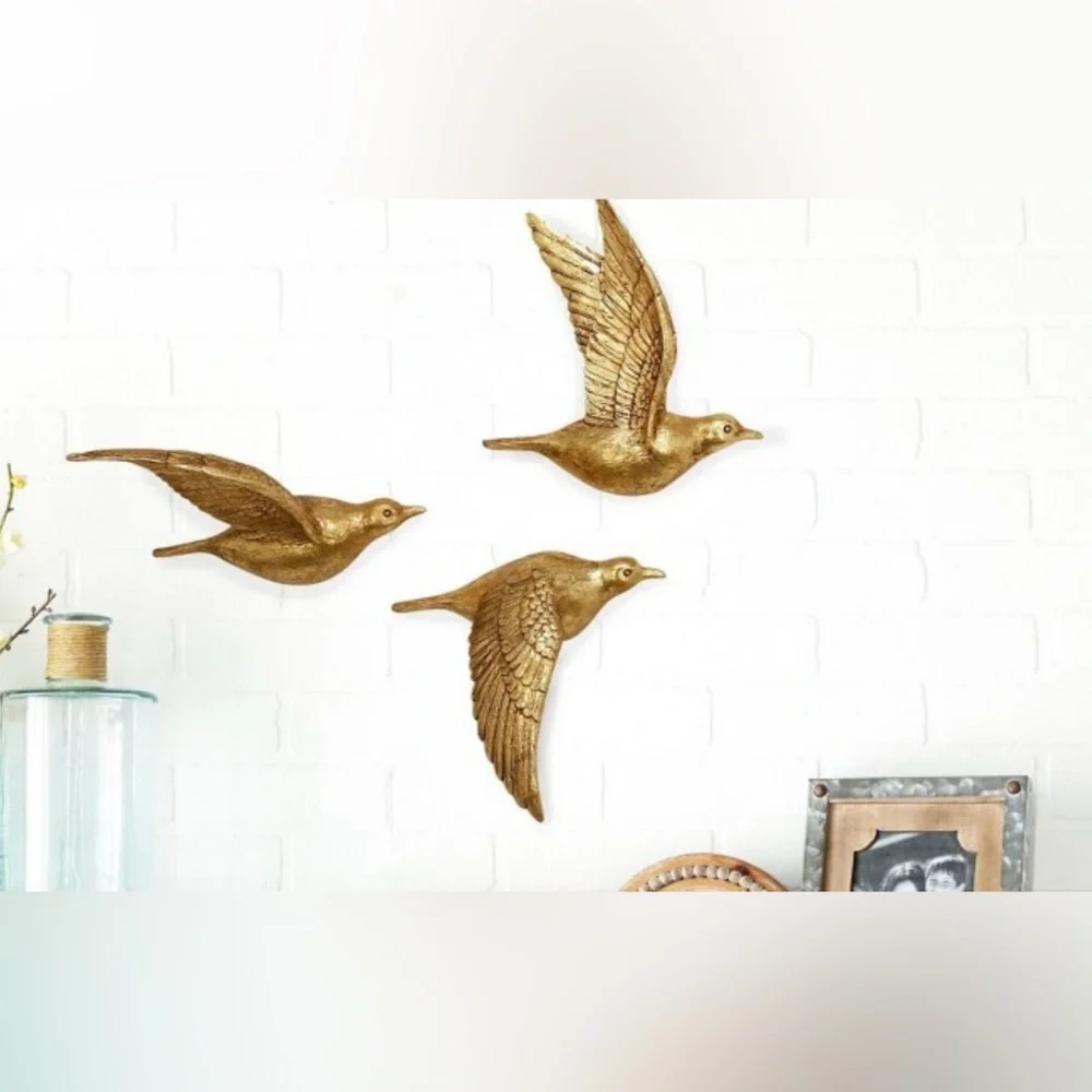 Elegant Gold Flying Bird Wall Art Set - Picture 1 of 5